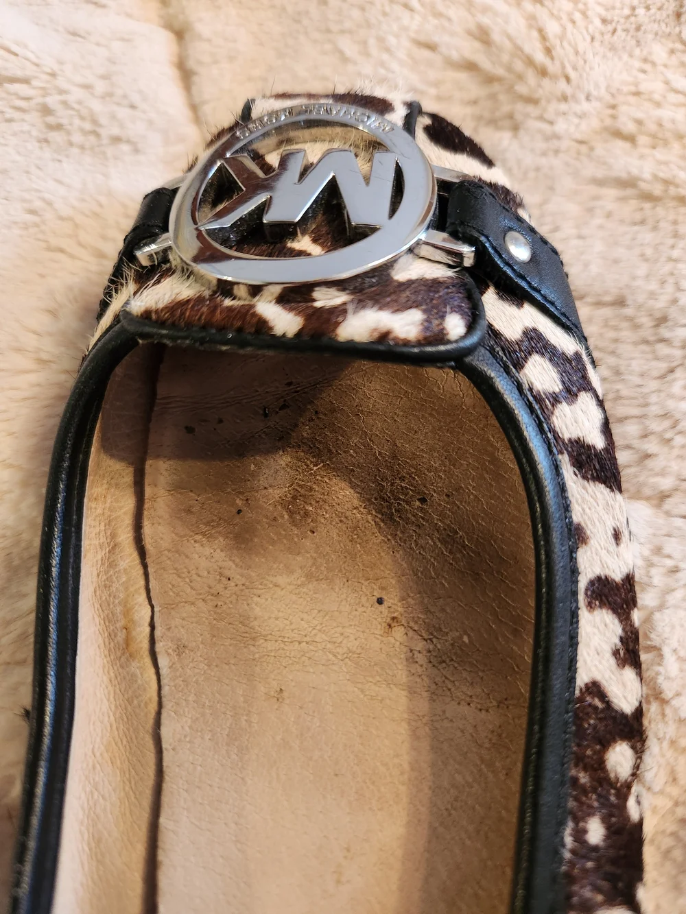 MICHAEL KORS Leopard Ballet Flats Shoes Calf Hair GUC Size 5.5M Animal Print